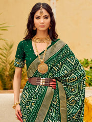 Women's Nylon Teal Blue Printed Ready To Wear With Blouse Piece-RTWATRNG9004