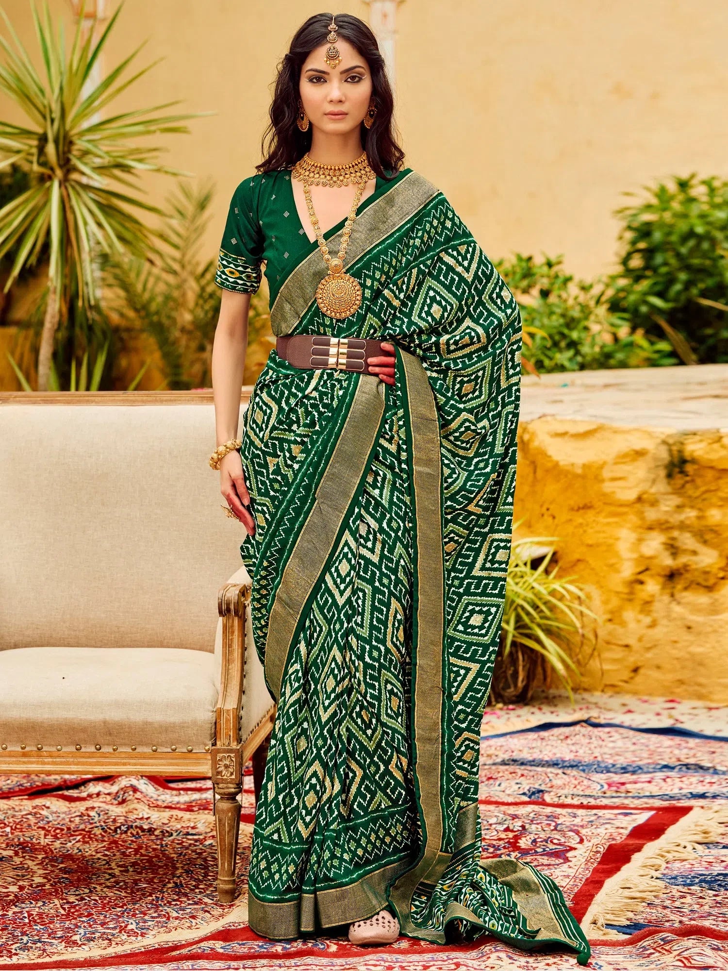 Green Printed Polyester Saree | Designer Sarees India