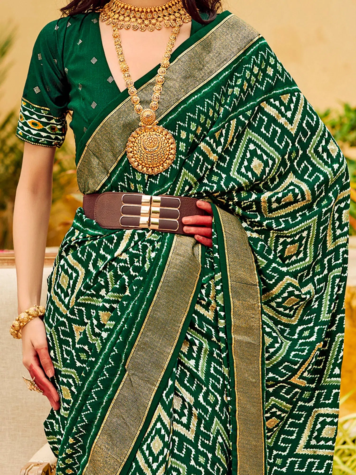 Green Printed Polyester Saree | Designer Sarees India