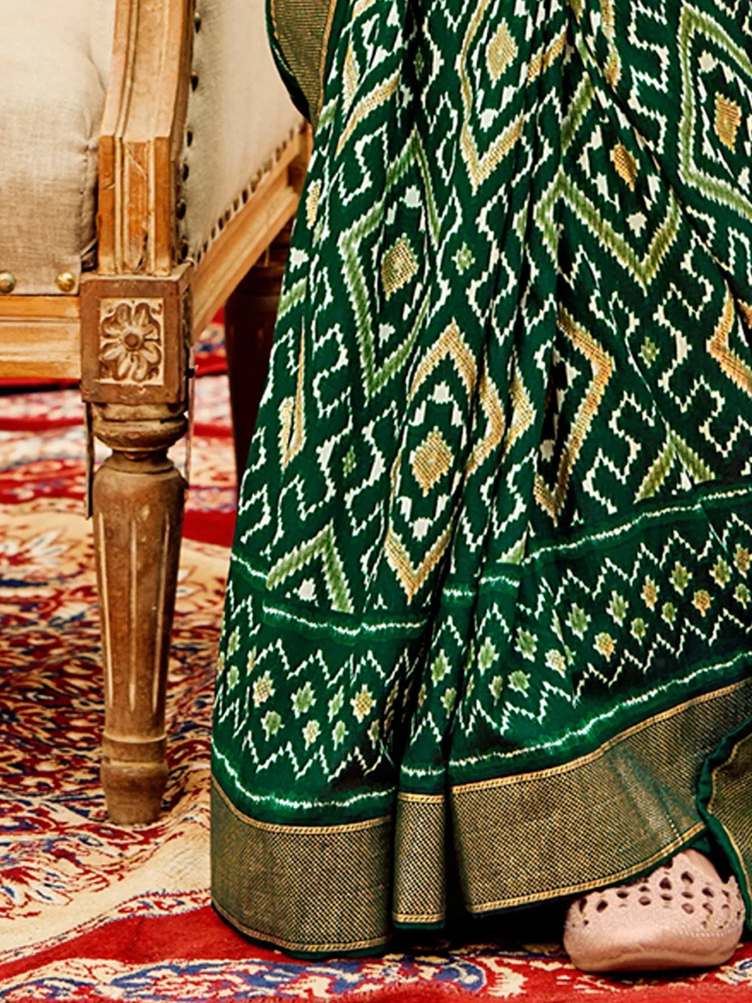 Green Printed Polyester Saree | Designer Sarees India