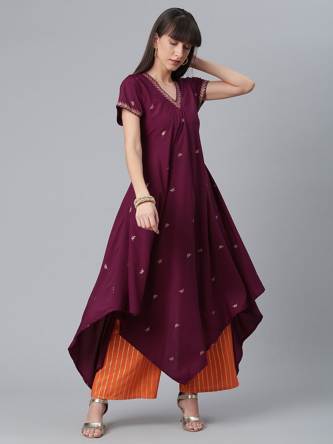 Glitter Burgundy Kurta Palazzo Set | Women's Printed Style