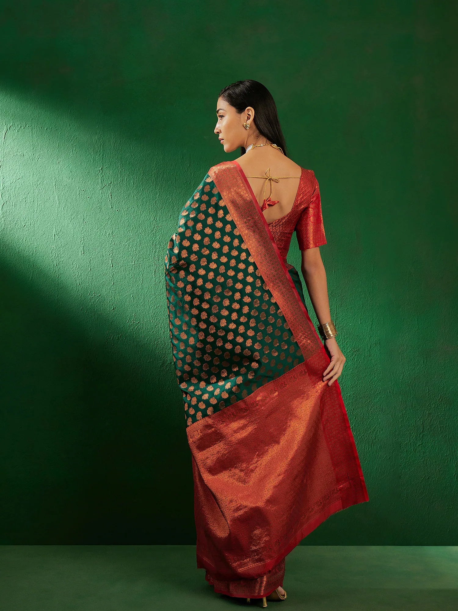 Green Handwoven Polyester Saree | Premium Designer Sarees India