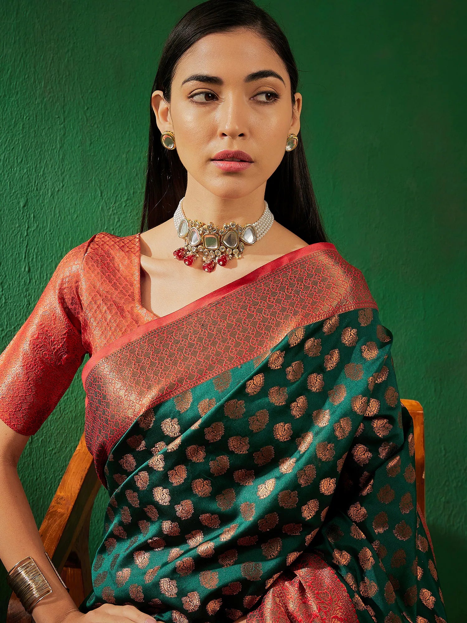 Green Handwoven Polyester Saree | Premium Designer Sarees India