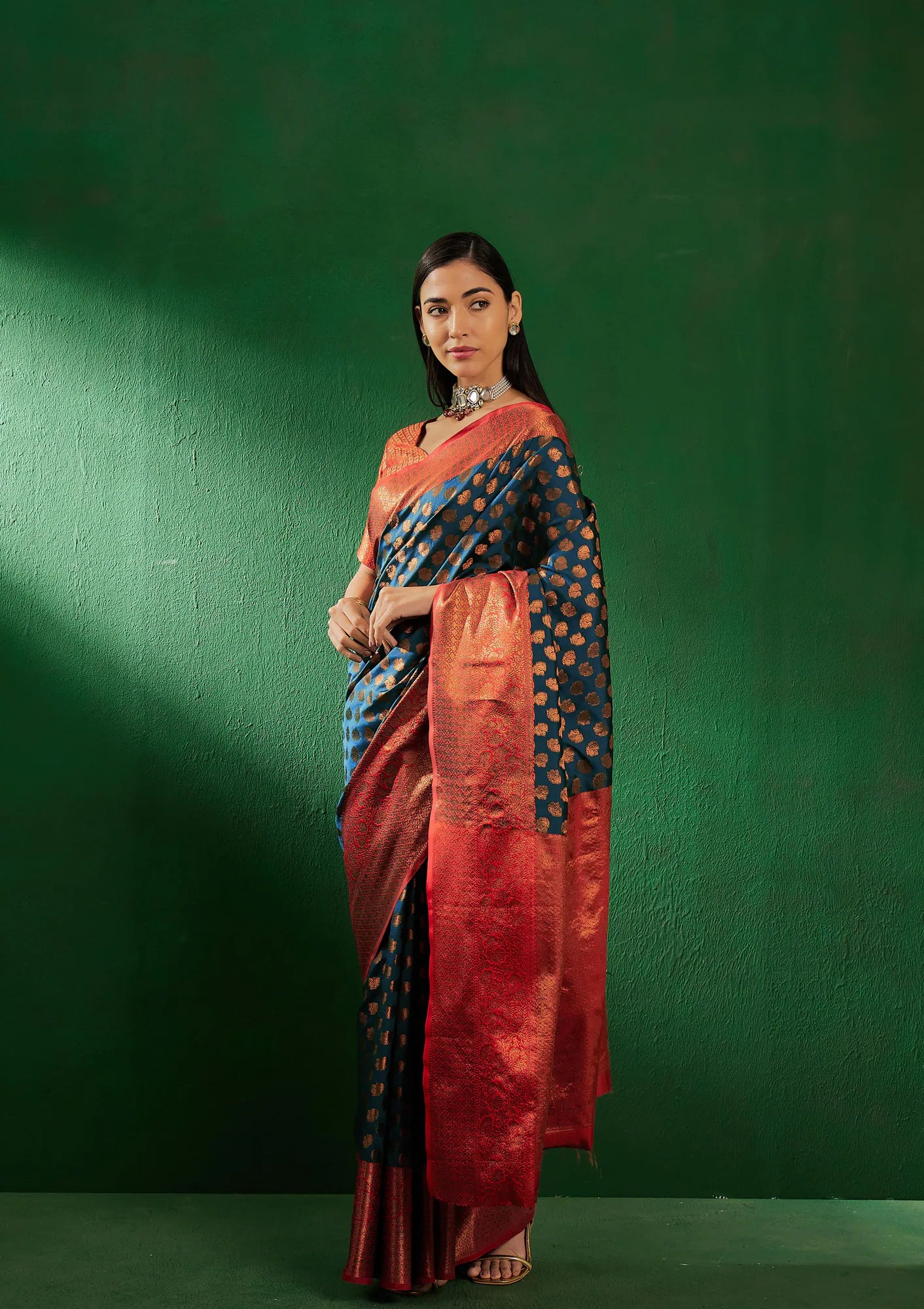 Teal Woven Design Indian Sarees - Designer Sarees