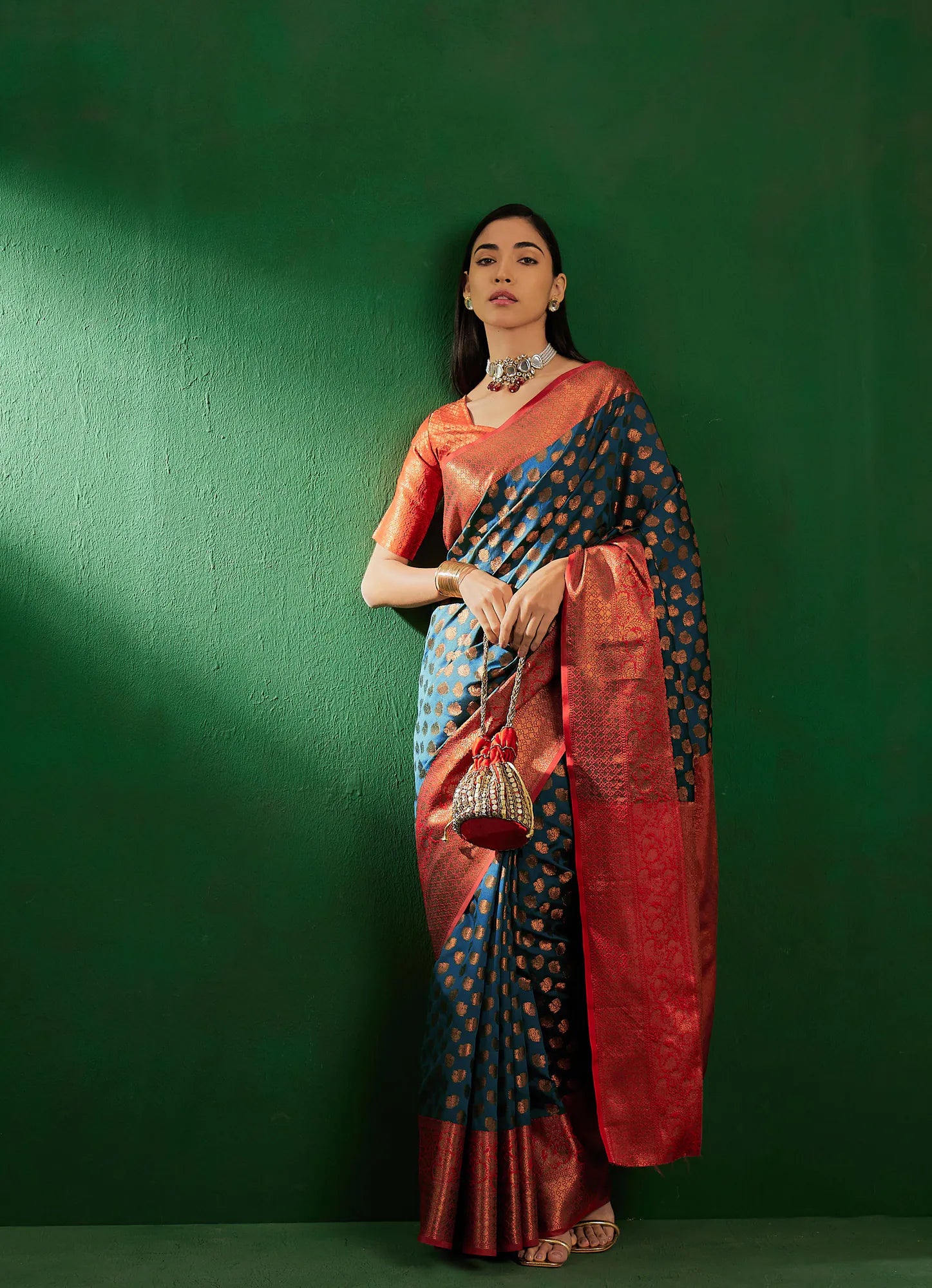 Teal Woven Design Indian Sarees - Designer Sarees