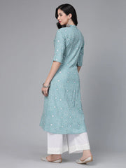 Women's Printed Rayon A-Line Kurta-SKODAAQUA
