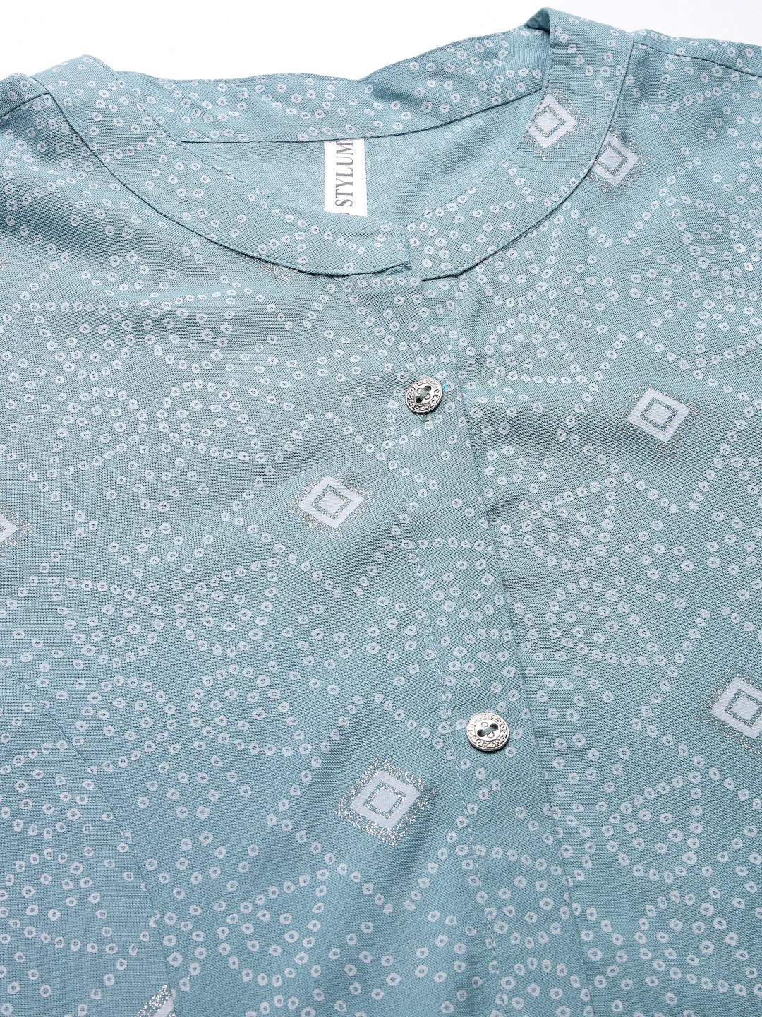Printed A-Line Kurta - Aqua Rayon Indian Kurtis for Women
