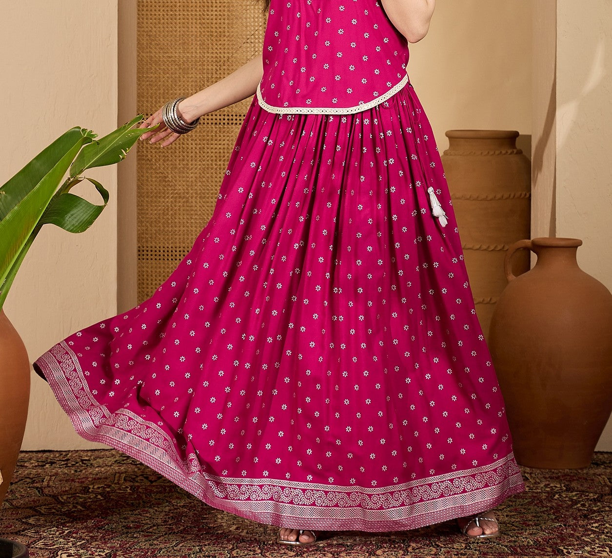 Women's Pink Ethnic Printed Rayon Skirt (SKPINKVOYLLA) | DesiQlo