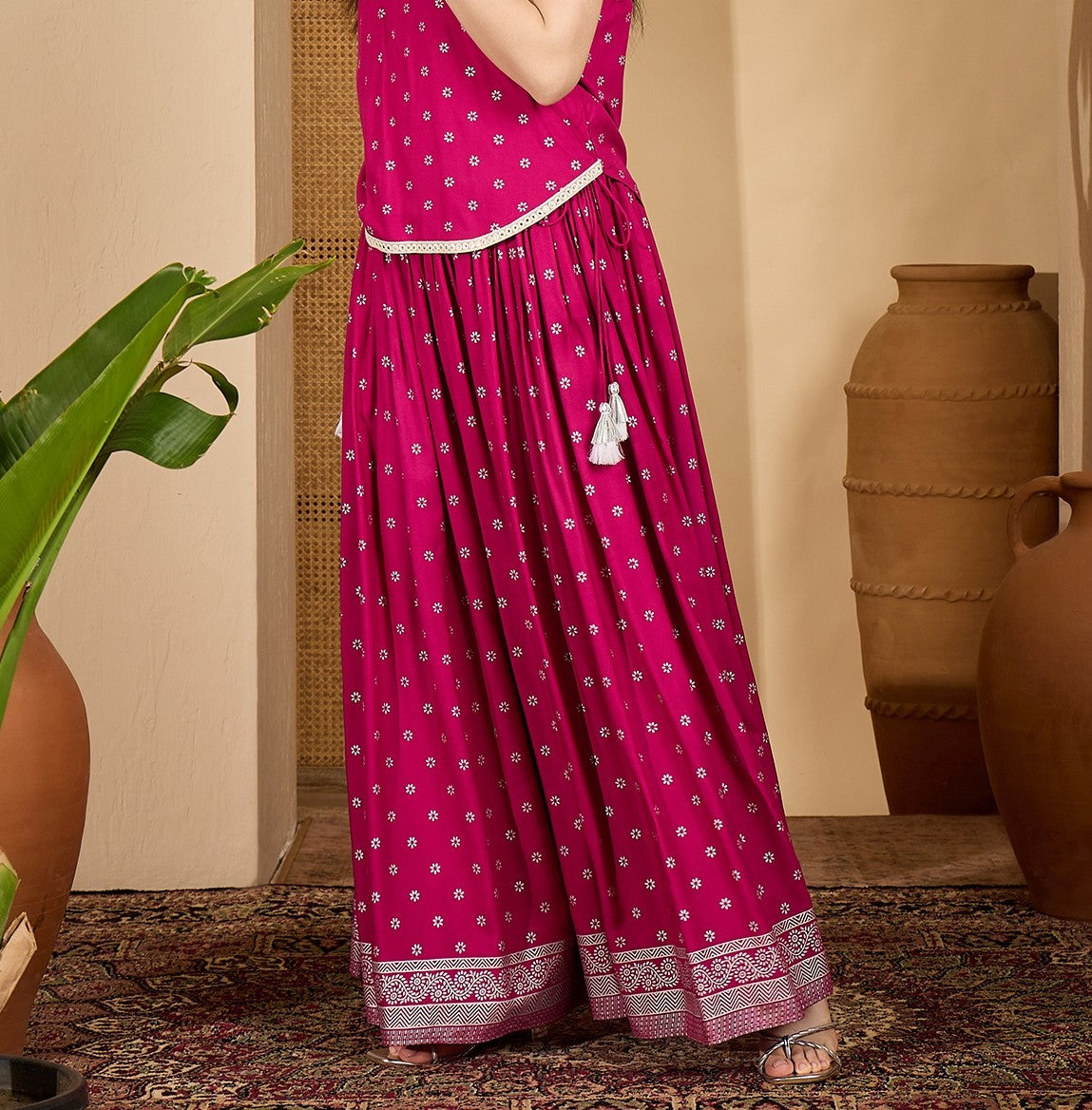 Women's Pink Ethnic Printed Rayon Skirt (SKPINKVOYLLA) | DesiQlo
