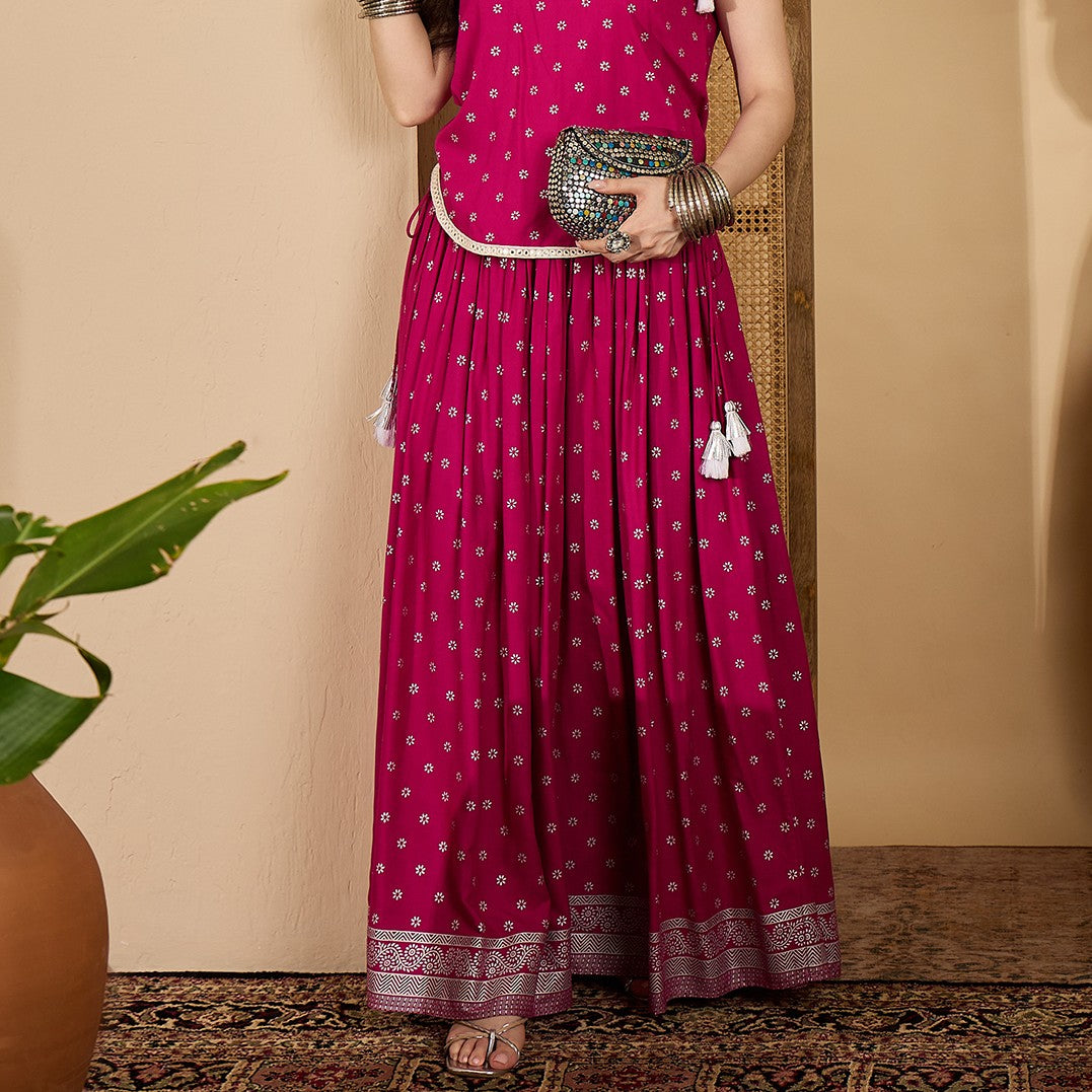 Women's Pink Ethnic Printed Rayon Skirt (SKPINKVOYLLA) | DesiQlo