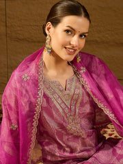 Women Purple Silk Blend Abstract Woven Design Straight Kurta Trousers With Dupatta-SKSKD3003