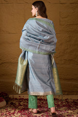 Blue Silk Blend Solid Woven Design Straight Kurta Trouser With Dupatta SKSKD3026