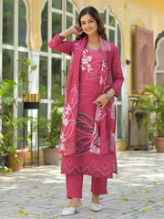 Women Pink Rayon Blend Bandhani Printed Straight Kurta Trouser With Dupatta-SKSKD3038