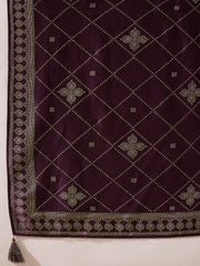 Women Purple Silk Blend Floral Foil Printed Straight Kurta Sets-SKSKD3041