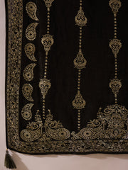 Women Black Silk Blend Floral Foil Printed Straight Kurta Sets-SKSKD3042