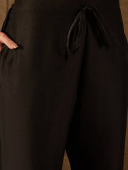 Women Black Silk Blend Floral Foil Printed Straight Kurta Sets-SKSKD3042