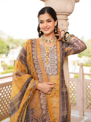 Women Yellow Rayon Blend Ethnic Motifs Printed Straight Kurta Trouser With Dupatta-SKSKD3050