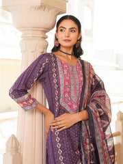 Women Purple Rayon Blend Ethnic Motifs Printed Straight Kurta Trouser With Dupatta-SKSKD3051