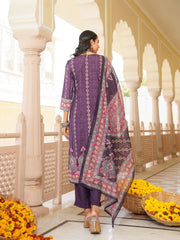 Women Purple Rayon Blend Ethnic Motifs Printed Straight Kurta Trouser With Dupatta-SKSKD3051