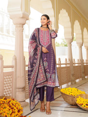 Women Purple Rayon Blend Ethnic Motifs Printed Straight Kurta Trouser With Dupatta-SKSKD3051