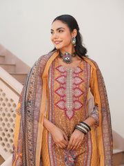 Women Yellow Rayon Blend Ethnic Motifs Printed Straight Kurta Trouser With Dupatta-SKSKD3052