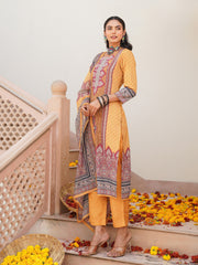 Women Yellow Rayon Blend Ethnic Motifs Printed Straight Kurta Trouser With Dupatta-SKSKD3052