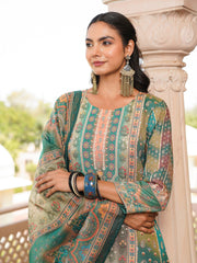 Women Green Rayon Blend Ethnic Motifs Printed Straight Kurta Trouser With Dupatta-SKSKD3055