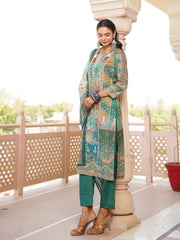 Women Green Rayon Blend Ethnic Motifs Printed Straight Kurta Trouser With Dupatta-SKSKD3055