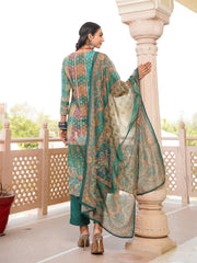 Women Green Rayon Blend Ethnic Motifs Printed Straight Kurta Trouser With Dupatta-SKSKD3055