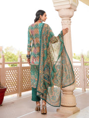 Women Green Rayon Blend Ethnic Motifs Printed Straight Kurta Trouser With Dupatta-SKSKD3055