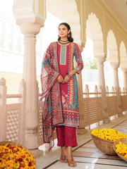 Women Maroon Rayon Blend Ethnic Motifs Printed Straight Kurta Trouser With Dupatta-SKSKD3056