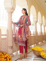 Women Maroon Rayon Blend Ethnic Motifs Printed Straight Kurta Trouser With Dupatta-SKSKD3056