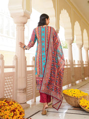 Women Maroon Rayon Blend Ethnic Motifs Printed Straight Kurta Trouser With Dupatta-SKSKD3056