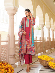 Women Maroon Rayon Blend Ethnic Motifs Printed Straight Kurta Trouser With Dupatta-SKSKD3056