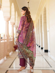 Women Purple Rayon Blend Ethnic Motifs Printed Straight Kurta Trouser With Dupatta-SKSKD3057