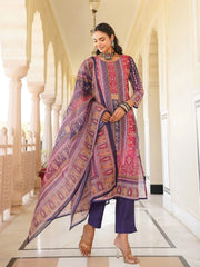 Women Purple Rayon Blend Ethnic Motifs Printed Straight Kurta Trouser With Dupatta-SKSKD3059