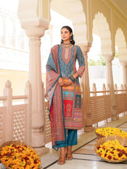 Women Blue Rayon Blend Ethnic Motifs Printed Straight Kurta Trouser With Dupatta-SKSKD3060