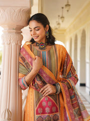 Women Yellow Rayon Blend Ethnic Motifs Printed Straight Kurta Trouser With Dupatta-SKSKD3061