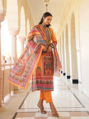 Women Yellow Rayon Blend Ethnic Motifs Printed Straight Kurta Trouser With Dupatta-SKSKD3061