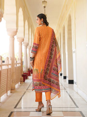 Women Yellow Rayon Blend Ethnic Motifs Printed Straight Kurta Trouser With Dupatta-SKSKD3061