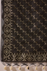 Off White Chanderi Woven Design Jacquard Straight Kurta Trouser with Dupatta SKSKD3067