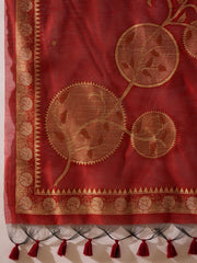 Women Red Chanderi Solid Woven Design Straight Kurta Trousers With Dupatta-SKSKD3070