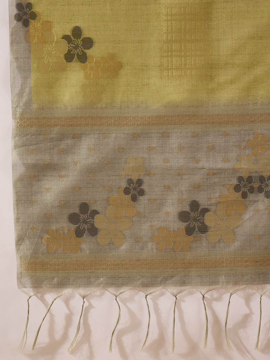Women Lime Green Pure Silk Solid Woven Design Straight Kurta Trousers With Dupatta