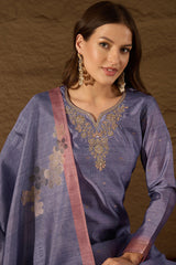 Purple Chanderi Solid Woven Design Straight Kurta Trouser With Dupatta SKSKD3074