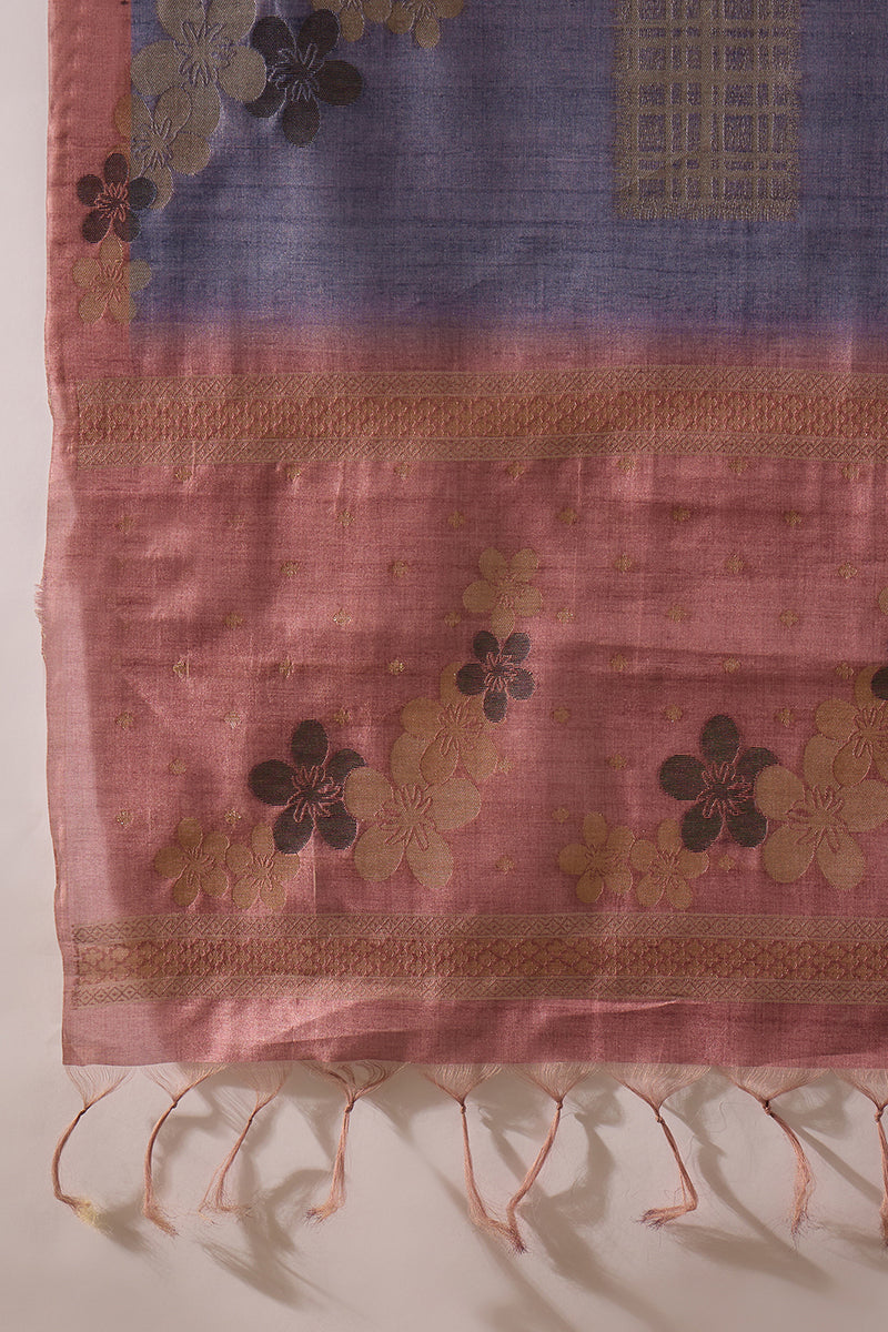 Purple Chanderi Solid Woven Design Straight Kurta Trouser With Dupatta SKSKD3074