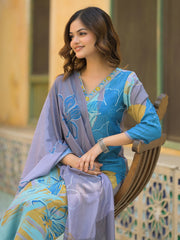 Women Multi Rayon Blend Solid Printed Straight Kurta Trouser With Dupatta-SKSKD3077