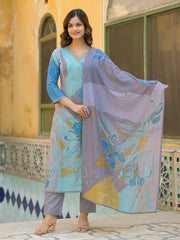 Women Multi Rayon Blend Solid Printed Straight Kurta Trouser With Dupatta-SKSKD3077