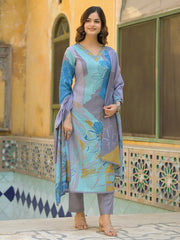 Women Multi Rayon Blend Solid Printed Straight Kurta Trouser With Dupatta-SKSKD3077