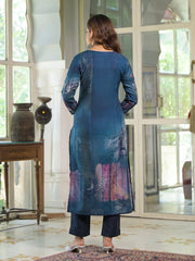 Women Blue Rayon Blend Floral Printed Straight Kurta Trouser With Dupatta-SKSKD3078