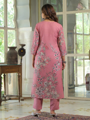 Women Pink Rayon Blend Floral Printed Straight Kurta Trouser With Dupatta-SKSKD3079